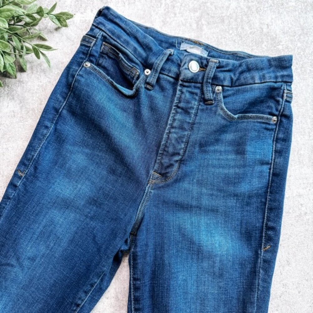 Good American Good Waist Dark Wash High Rise Distressed Skinny Jean Size 4/27
